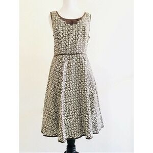 Max Studio | Dress Womens Size L Beige Keyhole Open Back Sleeveless Print Flare